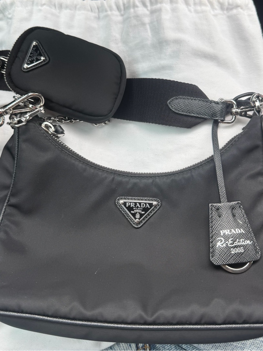 Prada Black Nylon Shoulder Bag with Silver Hardware
